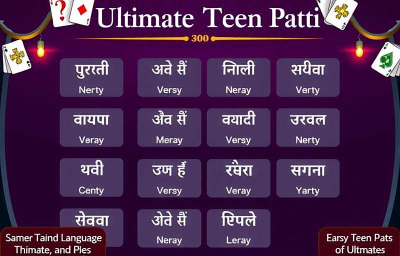 Ultimate Teen Patti Regional Language Support Ultimate Teen Patti language selection screen showing various Indian languages